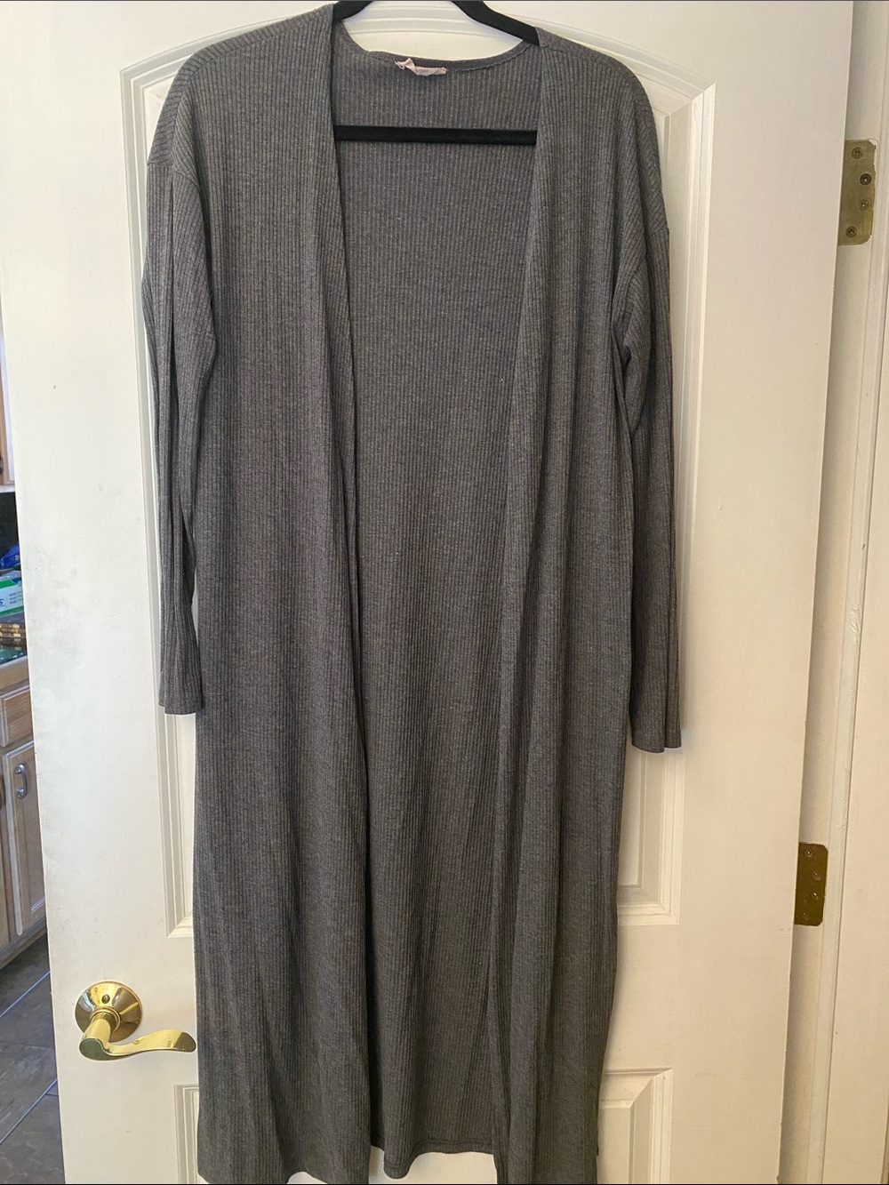 See You Monday Gray Ribbed Knit Longline Duster Cardigan 
Size L